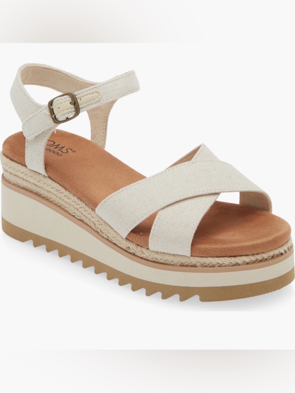 Toms Cream Cross-Strap Espadrille Platform Sandal